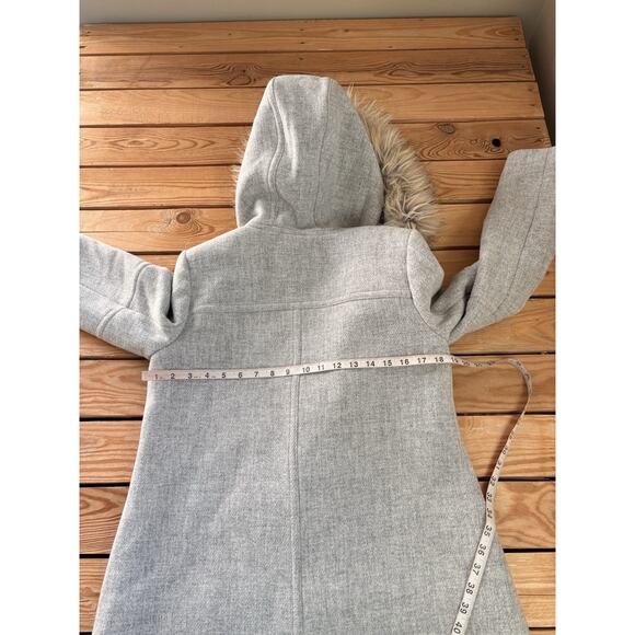 J Crew Nello Gori Wool Faux fur hood Full zip Peacoat Parka size 6 Grey Z2 - Picture 11 of 11